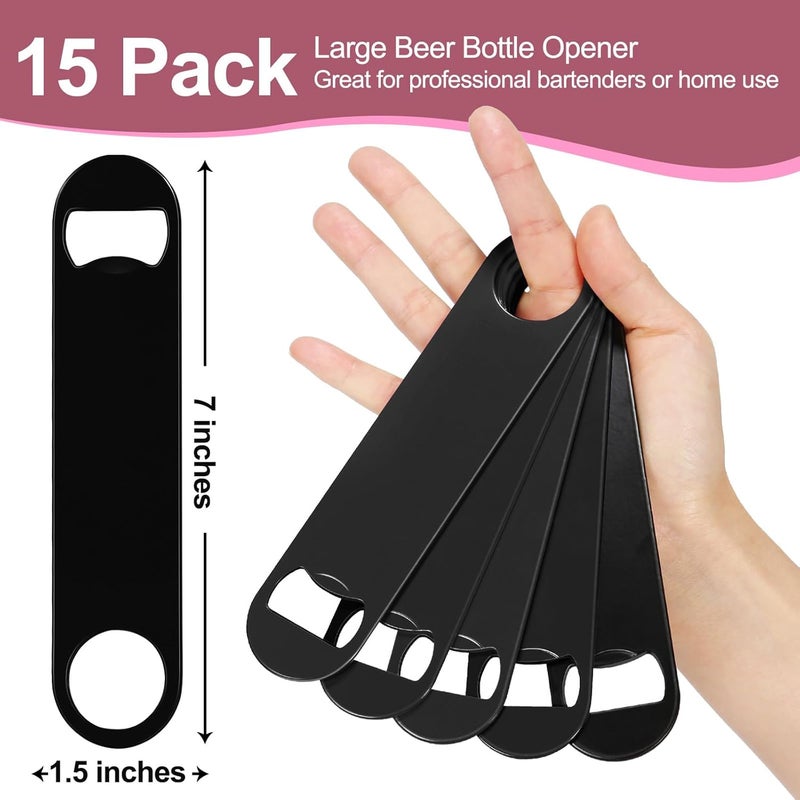 WEGAZ -15 Pack 7inch Black Stainless Steel Flat Beer Bottle Opener,Stainless Steel - Image 2